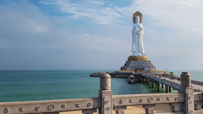 NANSHAN, CHINA. White Guanyin statue in Nanshan, Hainan, China